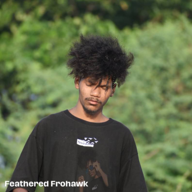 Feathered Frohawk Statement Haircut for Black Men
